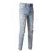 High Street Chiu brand new re-wash knife cut holes in the beggar sticker elastic slim-fit jeans man_mkmklike.com