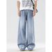 Splicing Workwear Jeans Men's Spring And Summer Loose Wide Leg Straight Leg Pants_mkmklike.com