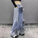Women's Clothing Floral Embroidered High-Waisted Jeans For Women - Trendy Streetwear Wide-Leg Denim Pants With 3D Flower Details_mkmklike.com