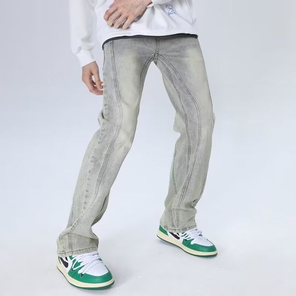 Men's 2026 American Style Washed Distressed High Street Loose Straight Leg Jeans Yellow Mud Dye Trendy New Style_mkmklike.com