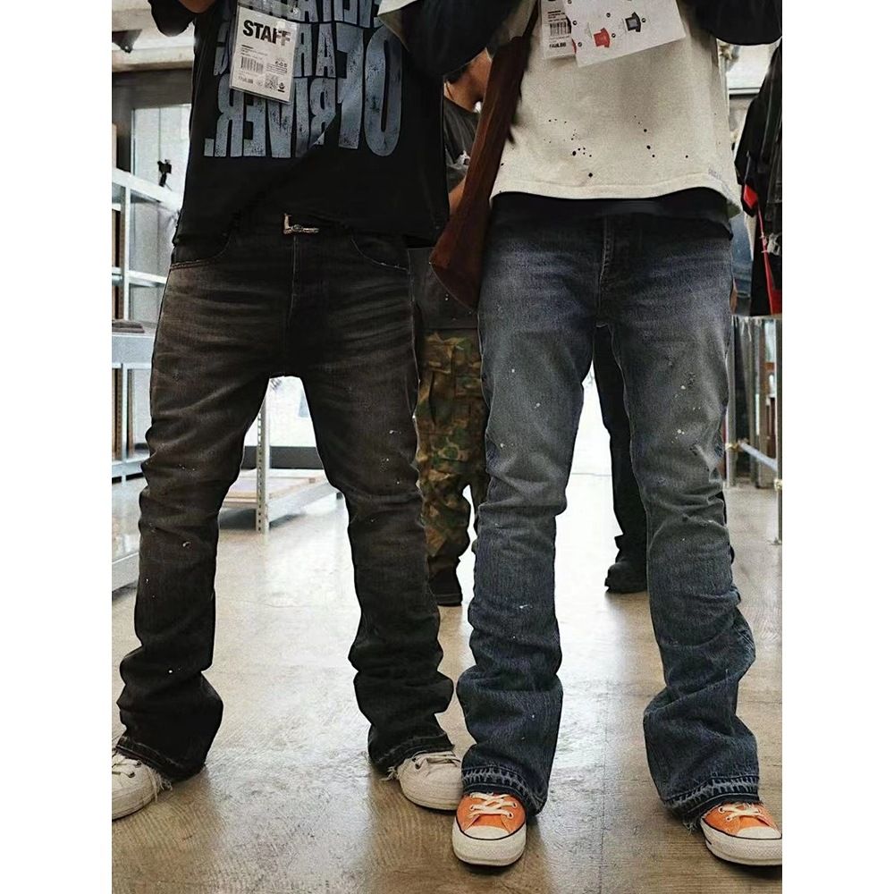 Men's Clothing Washed Distressed Fringe Hem Flared High Waist Stretch Denim Jeans For Women - Comfortable & Stylish Everyday Pants_mkmklike.com