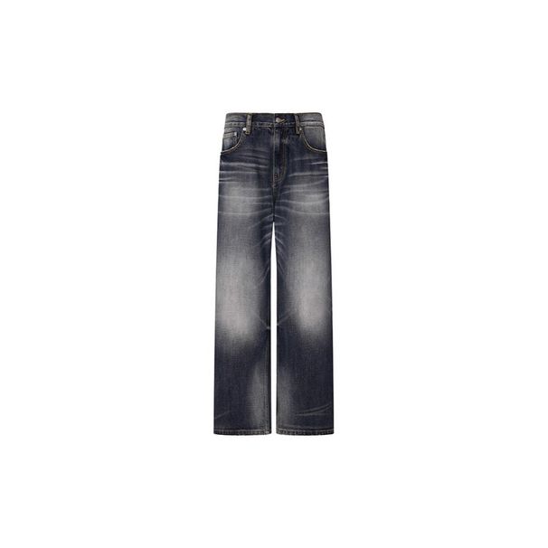 Men's Heavyweight Distressed Jeans – Relaxed Fit Vintage Denim Pants With Cat Whisker Wash (Blue Black)_mkmklike.com