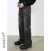 Men's Clothing Washed gray destroyed vintage jeans straight loose black flared trousers men's one piece drop shipping_mkmklike.com