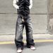 Men's Clothing Unisex Black Washed Straight Leg Jeans Messy Claw Mark Whiskered Clean Fit Pants For Men_mkmklike.com