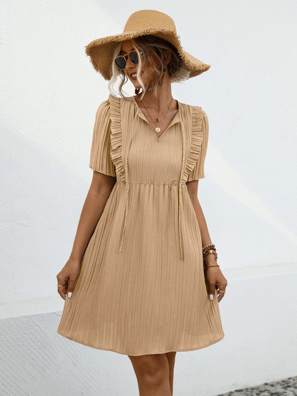 Women's V-neck Lotus Leaf Dress_mkmklike.com