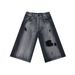 Ripped Denim Shorts Men's Summer Loose American High Street Design Pants Trendy Brand Ruffian Handsome Retro Seven-point Medium Pants_mkmklike.com