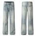 Men's Clothing 2025 Spring Simple Washed White Straight Jeans Men's Street Trend Cleanfit Trousers_mkmklike.com