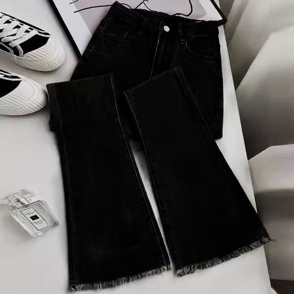 High-Waisted Flared Jeans For Women – Vintage Distressed Hem Retro Denim Pants (Black/Classic Blue/Light Wash)_mkmklike.com