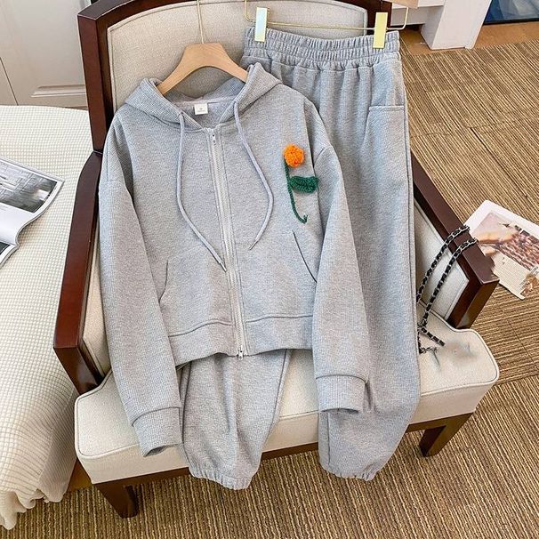 Women's Clothing Women Autumn and Winter Thin Hooded Cardigan Sports Two piece Suit Large Size Women's Suit_mkmklike.com
