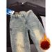 Vintage American Flare Jeans – Retro Blue Washed Denim Pants With Flared Hem & Fleece Lining (Men’s, Straight Fit, Winter Warmth)_mkmklike.com