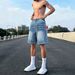 Men's Lightning Pattern Washed Distressed Denim Shorts Summer Thin Straight Leg Five Point Pants Trendy American Brand Vibe Cool And Stylish_mkmklike.com