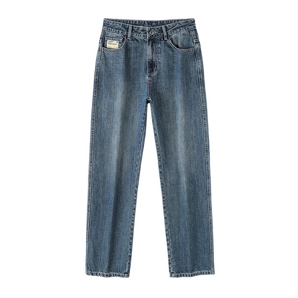 Men's High Waist Straight Leg Jeans - Vintage Washed Denim Pants For Teens & Young Adults (Sizes 28-36)_mkmklike.com