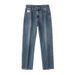 Men's High Waist Straight Leg Jeans - Vintage Washed Denim Pants For Teens & Young Adults (Sizes 28-36)_mkmklike.com