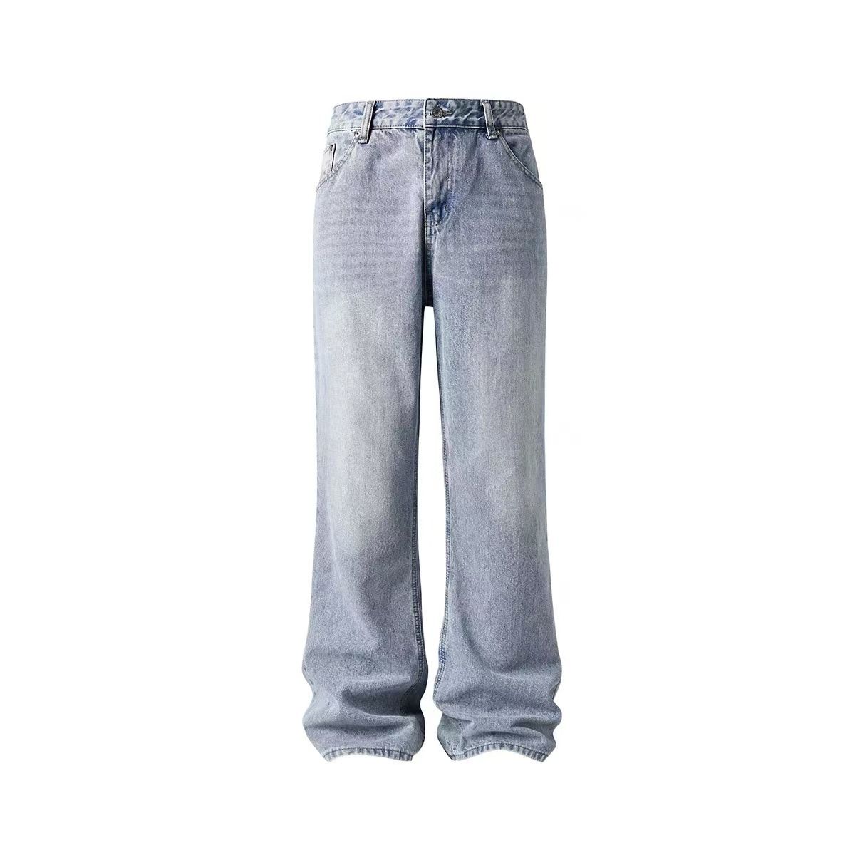 Men's Clothing Black Blue Gray Washed Retro Old Bootcut Scimitar Retro Slim Denim Trousers_mkmklike.com