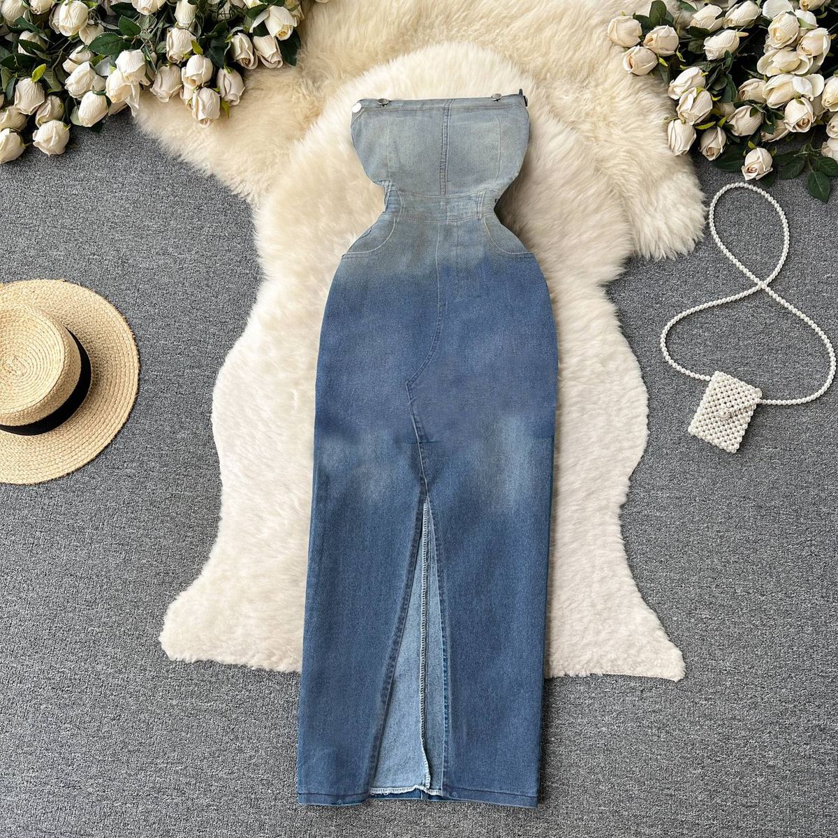 Women's One Shoulder Sheath Cowboy Waist Sexy Split Vintage Style Package Hip Skirt_mkmklike.com