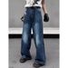 High Street Vintage Washed Denim Jeans – Relaxed Straight-Leg With Subtle Flare (Unisex,Mid-Rise Zip Fly, Distressed Detailing)_mkmklike.com