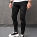 Men's Slim Fit Stretch Jeans - Classic Black Denim With Washed & Distressed Details - Straight Leg Comfort For Casual Wear_mkmklike.com