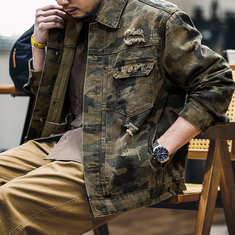 Spring And Autumn American Retro Camouflage Denim Jacket Men's Handsome Trend Versatile Outdoor Tactical Casual Tooling Jacket_mkmklike.com