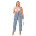 Women's Clothing High-Waisted Wide-Leg Jeans Extra Long Style For Spring/Autumn Regular Fit Solid Polyester_mkmklike.com