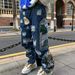 Heavy Duty Patchwork Straight Leg Jeans Street Style Embroidered High Waist Trendy Hip Hop Loose Fit For Men And Women_mkmklike.com