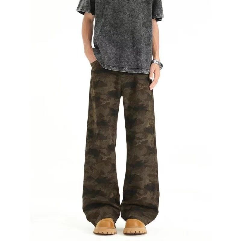 Men's Camo Jeans Straight Leg Hip Hop Casual Pants Vintage Streetwear Style For Spring & Summer_mkmklike.com