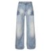 Men's Clothing Four Seasons American Retro Washed Light Color Grinding White Lightning Bamboo Pattern Jeans Straight Mopping Couple_mkmklike.com