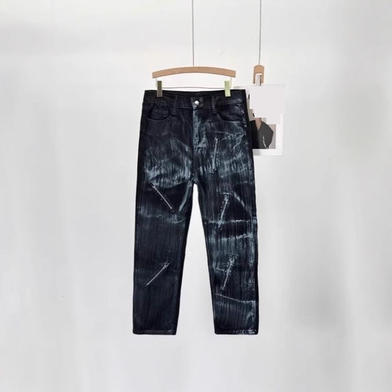 Cross Border Denim Wholesale Washed Tie Dyed Flared Men's American Trendy Handsome Heavy Industry Niche Straight Jeans_mkmklike.com