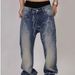 Vintage Washed Distressed Jeans For Men – High Street Hip-Hop Slim Fit Bootcut Denim Pants (Blue )_mkmklike.com