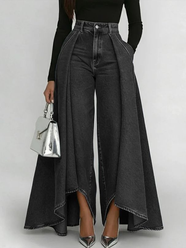 2027 Fashion European-USA Style Cowboy Pants Women Mid Waist Denim-Like Long Swing Pure Color Jeans S-3XL_mkmklike.com