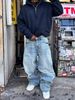 Men's High Street Ripped Jeans Y2K Washed Blue Casual Loose Straight Leg Pants_mkmklike.com