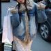 Vintage Washed Denim Fur-Trimmed Quilted Jacket - Blue Retro Coat With Cotton Blend For Commuter Chic_mkmklike.com