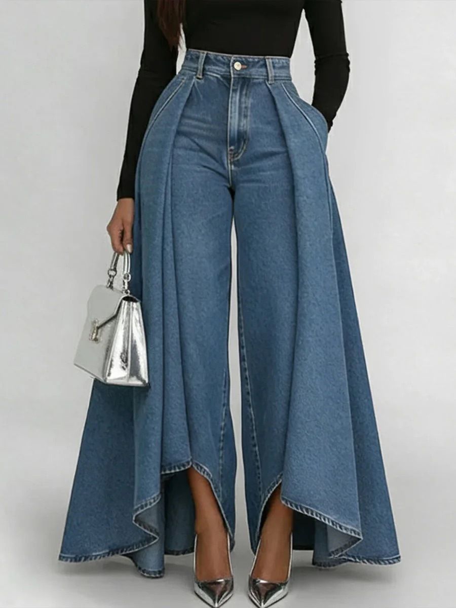 Women's Clothing Spring/Summer Women's High-Waisted Loose Denim Trousers For Formal & Casual For Women Fashionable Temperament_mkmklike.com