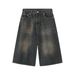 Men's Clothing 7 Point Washed Wide Leg Jeans For Men New American Trendy Street Style Straight Shorts_mkmklike.com