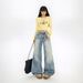 YC&American Retro Loose High-waisted Wide-leg Jeans Distressed Details, Versatile For Autumn And Winter, Women's Long_mkmklike.com