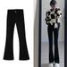 Flared Jeans For Women 2024 New Spring Autumn High Waist Slim Fit Petite Black Bootcut Pants_mkmklike.com