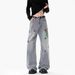 American Retro Flower Embroidered Jeans Men's And Women's Spring And Autumn Vibe Straight Pants Cleanfit Micro-pull Trousers_mkmklike.com