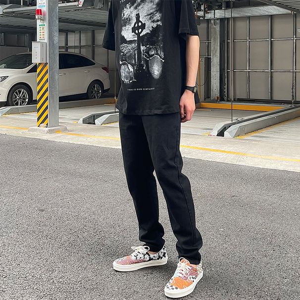 Nordmann Slim Fit Jeans For Men American High Street Trendy Brand Skinny Autumn Winter Style Cool Hip Hop Versatile Black Casual_mkmklike.com