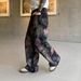 Men's Loose Fit Straight Leg Denim Jeans With Graffiti Firework Print - Pink & Black - Sizes S To 3xl_mkmklike.com