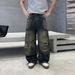 Vintage Washed Distressed Jeans For Men – Relaxed Wide-Leg & Faux Rips (S-3xl, Blue) Low-Rise Waist + Zip Fly_mkmklike.com