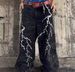 Men's Lightning Embroidery Wide Leg Jeans - Streetwear Loose Fit Denim Pants For Casual & Urban Style_mkmklike.com