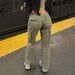 "Military Green Cargo Pants For Women - High Waisted Slim Fit Jeans, Comfortable Stretch Denim, Casual Streetwear, Plus Size Available"_mkmklike.com