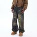 Men's Distressed Graffiti Jeans – Vintage Style (Relaxed Fit, Oversized, Ripped & Spray Paint Details, Streetwear, Winter Trend)_mkmklike.com