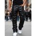 Men's Denim Coated Leather Pants European American Style Fashion Street Casual Straight Leg_mkmklike.com