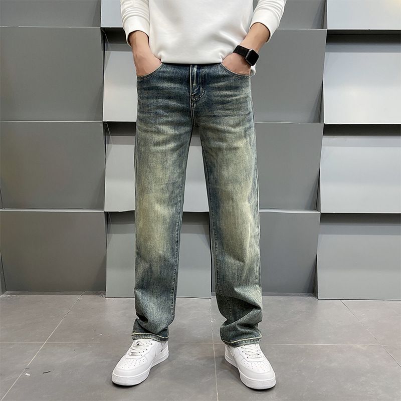 Men's Clothing Spring Retro High-End Printed Blue Jeans Loose Fit Straight Leg Casual Pants For Men_mkmklike.com