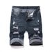 Men's Clothing Non Elastic Denim Shorts Summer Loose Straight New Style Old Denim Five Point Hole Pants_mkmklike.com