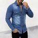 Men's Long Sleeved Denim Shirt Cardigan Turn Down Collar Snap Buttons Frayed Edges European American Style Fashion_mkmklike.com