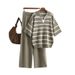 Women's Clothing contrast striped fashion suit new casual loose knitted wide leg pants two piece suit_mkmklike.com
