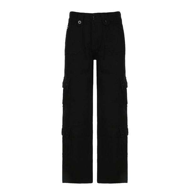 American-style Distressed Denim Jeans With Multiple Pockets, Versatile Workwear Pants, Low-waisted Solid Color Loose_mkmklike.com