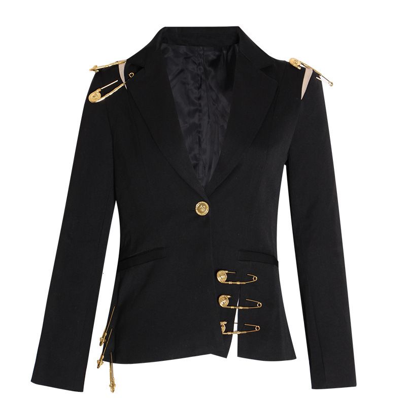 Women's Shoulder Mesh Stitching Pin Decoration Long-sleeved Slim-fit Slimming Small Suit Jacket Women's Fashion_mkmklike.com