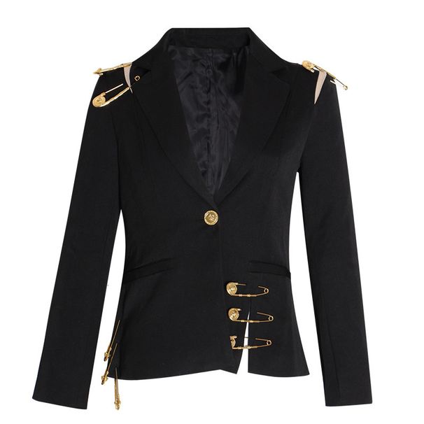 Women's Shoulder Mesh Stitching Pin Decoration Long-sleeved Slim-fit Slimming Small Suit Jacket Women's Fashion_mkmklike.com